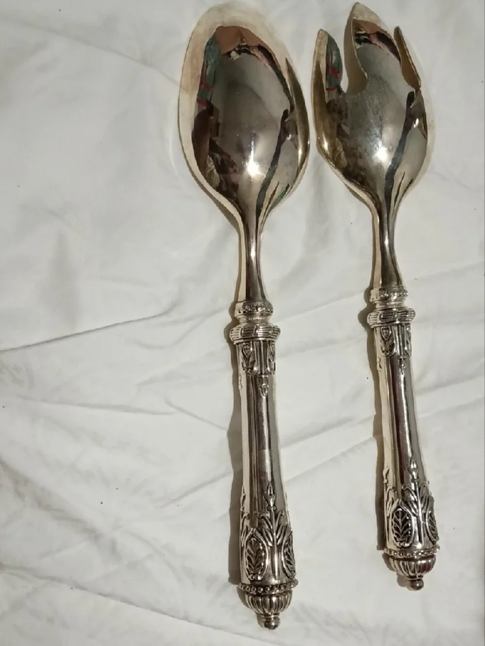 Elegant Silver-Tone Serving Spoon and Fork Set